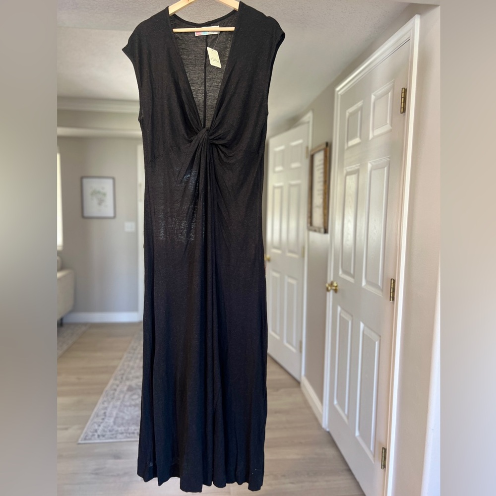 Free People FP Beach Black Knot Front Maxi Dress. Size XS - NWT